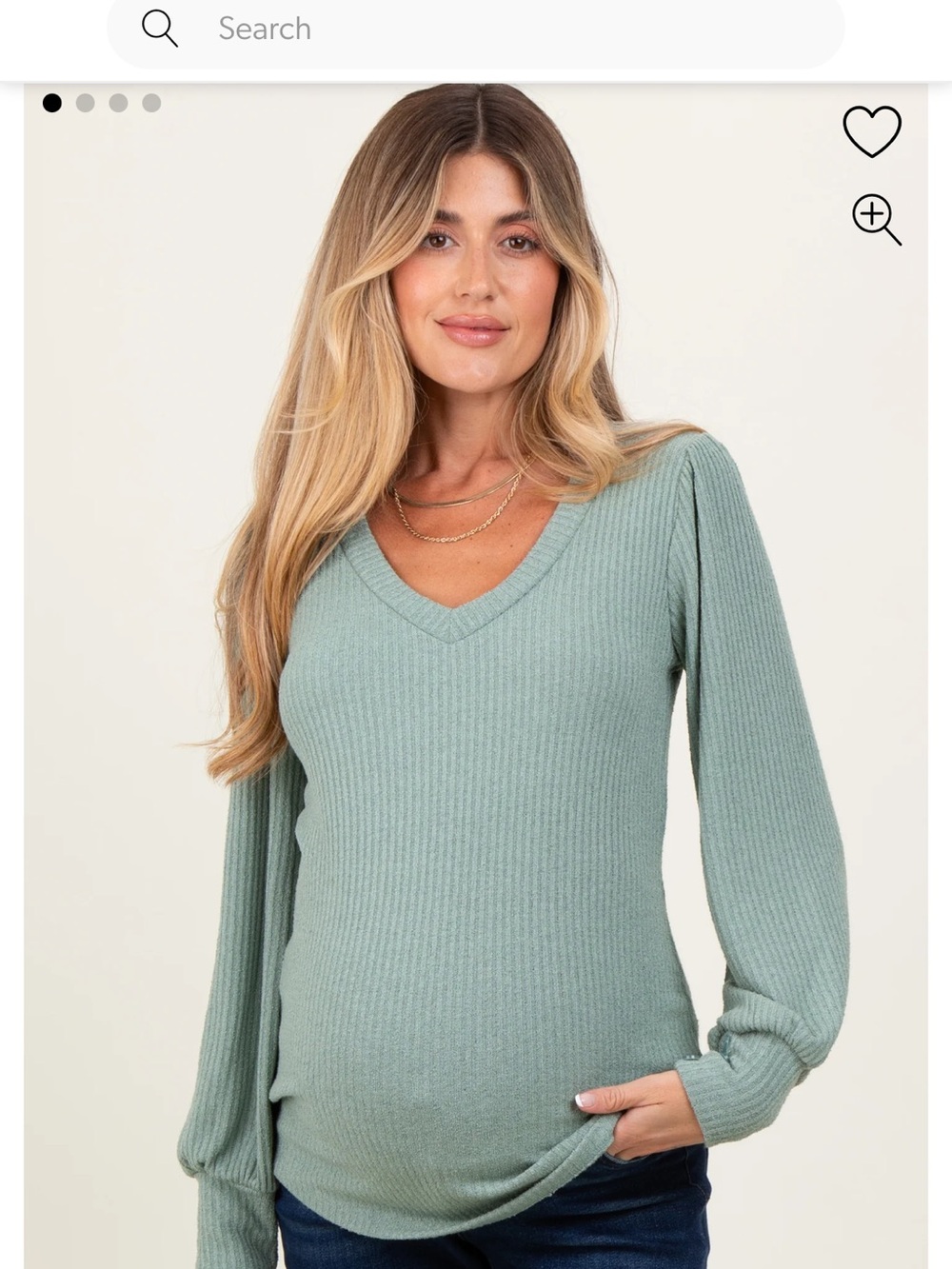 PinkBlush Light Olive Ribbed Knit V-Neck Button Cuff Maternity Top